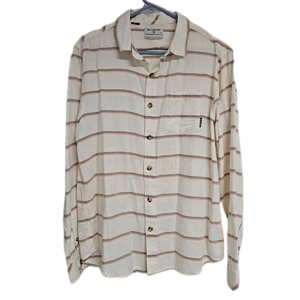 Billabong Core Fit Stretch Button‎ Down Long Sleeve Shirt Striped Cotton Men's M